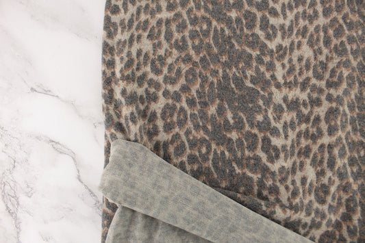 Beige Leopard Print Brushed Sweater Knit Fabric Remnant 1.75 yards