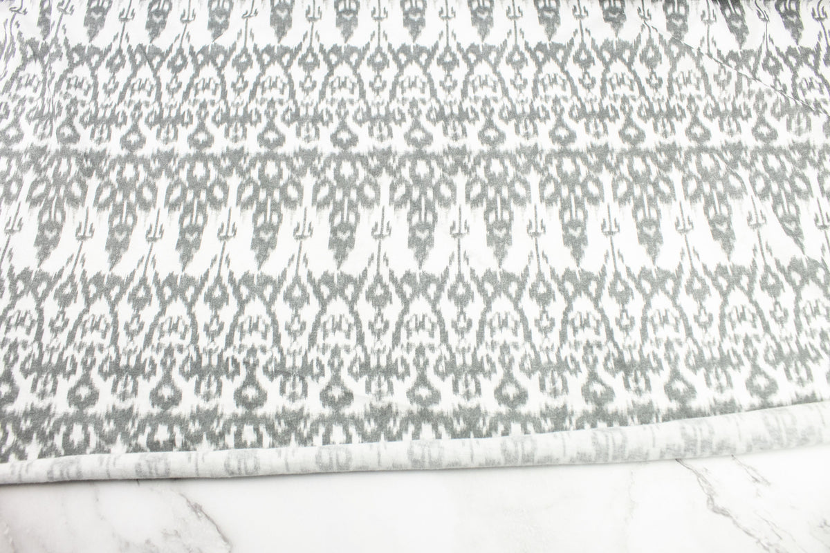 Gray and Off White Ikat Like Light Weight Sweater Knit Fabric by the yard