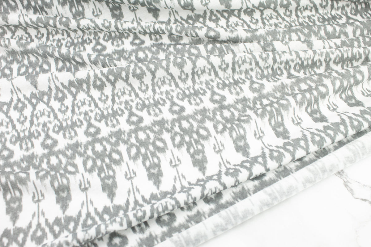 Gray and Off White Ikat Like Light Weight Sweater Knit Fabric by the yard