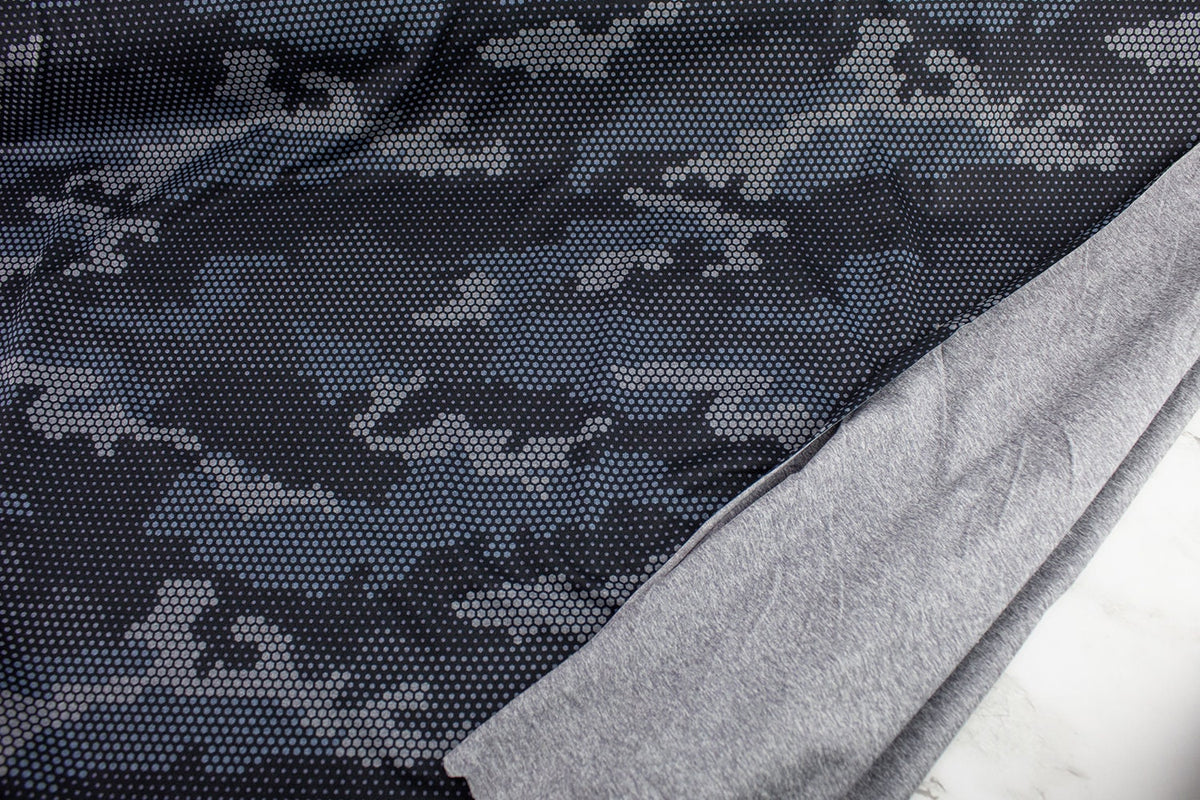 Blue Abstract Camouflage Knit Jersey Fabric Designer Fabric Yoga Fabric Remnant