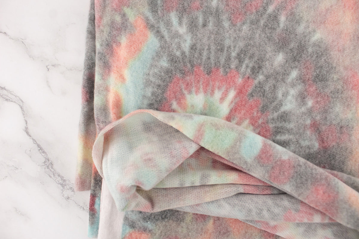 Red Multi Tie Dye Swirl Like Print Brushed Fleece Like Sweater Knit Fabric Remnant 3/4 yard