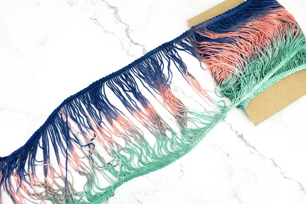Blue Pink Turquoise Fringe Trim 5.75 inches width x 1 yard and 32 inches length