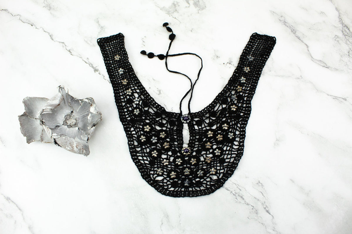 Black Floral Cotton Embroidered Lace Applique