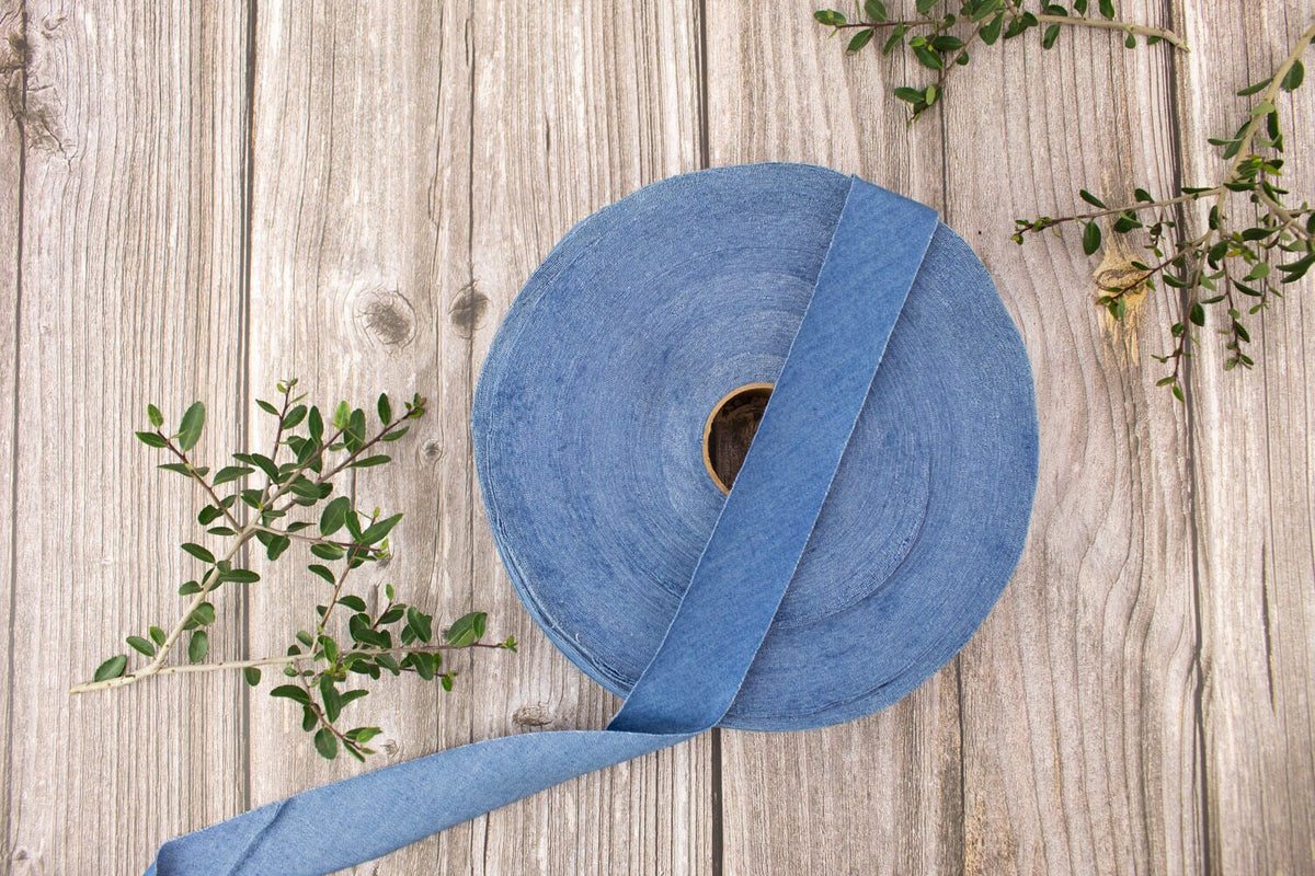 Light Blue Denim Woven Bias Tape Binding Trim 1.25 inches width x 20 yards