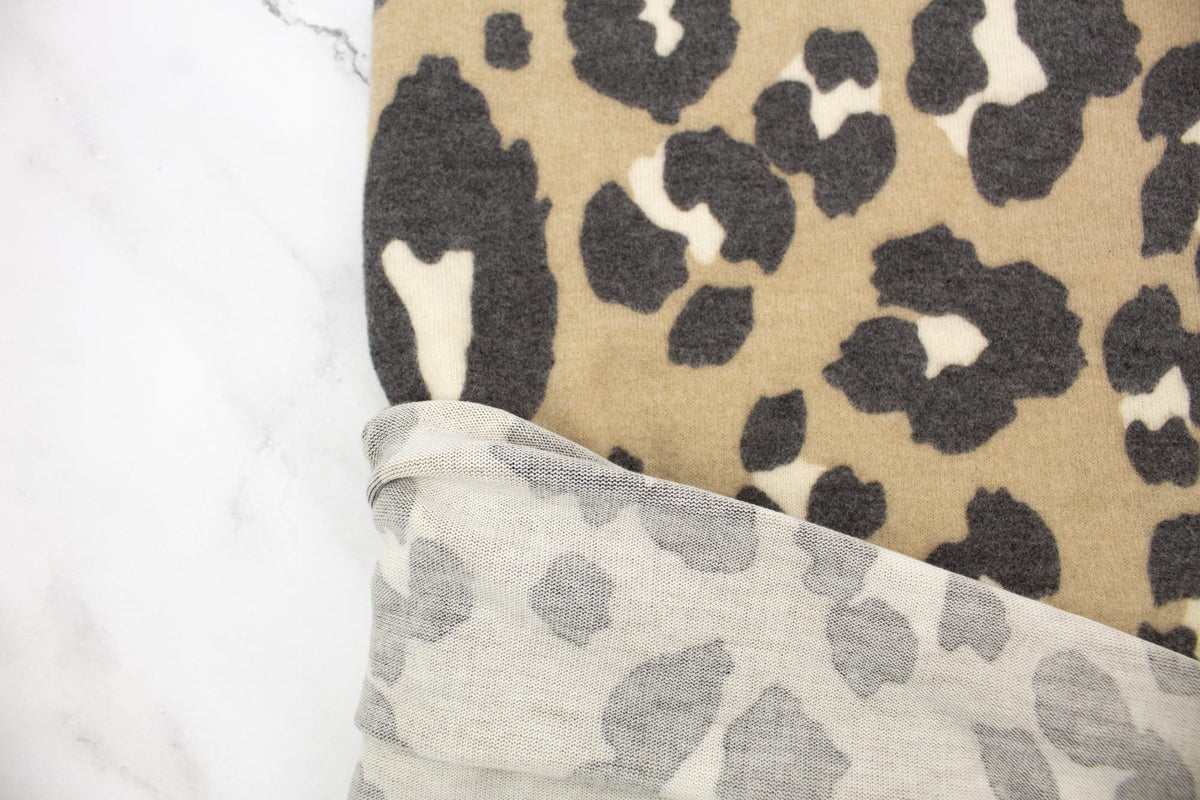 Beige Animal Print Sweater Knit Fleece Like Fabric Remnant 1 yard