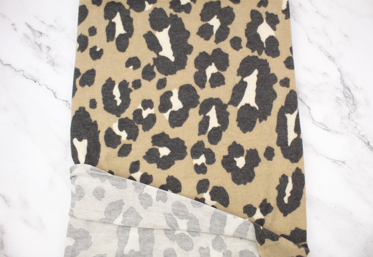 Beige Animal Print Sweater Knit Fleece Like Fabric Remnant 1 yard