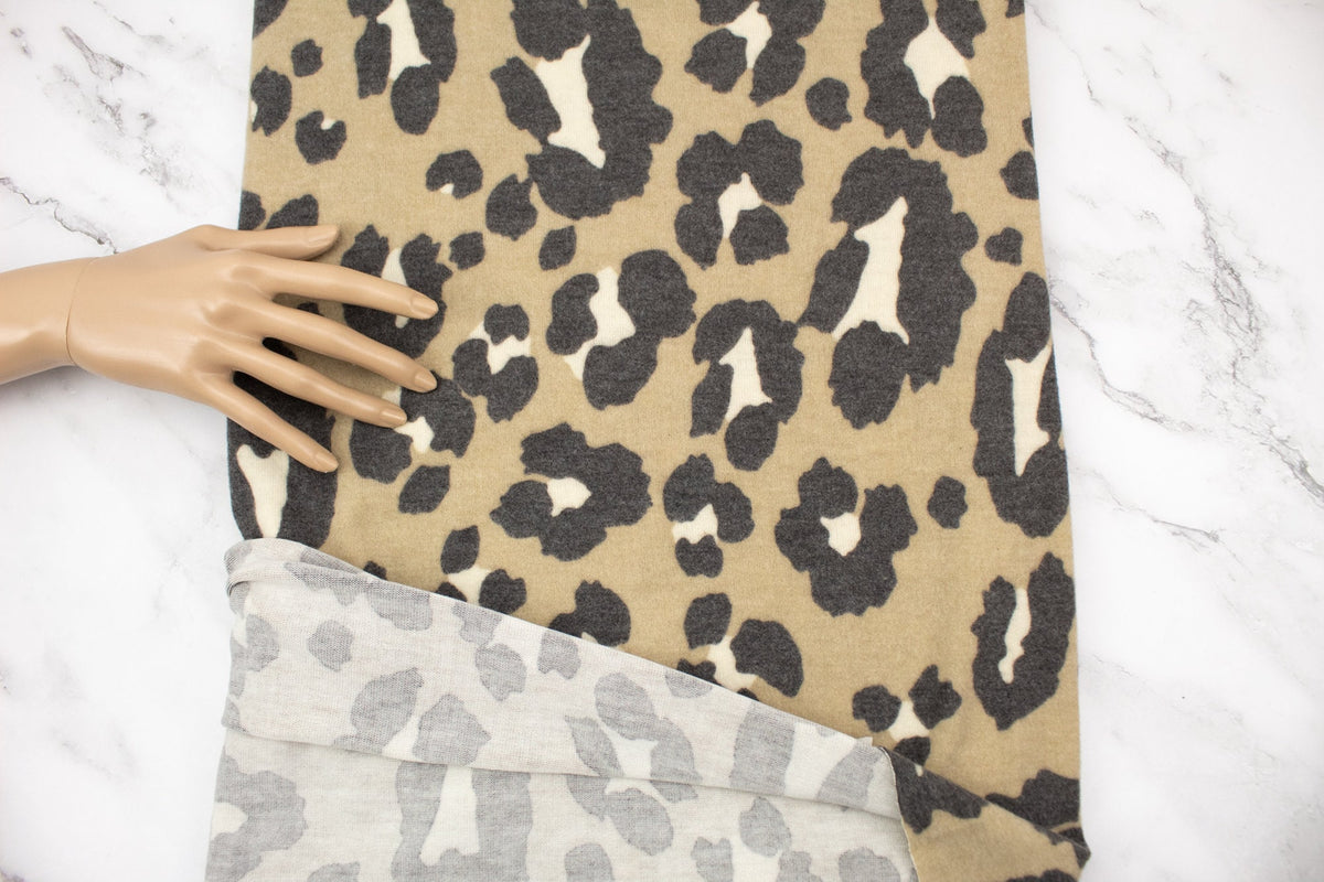 Beige Animal Print Sweater Knit Fleece Like Fabric Remnant 1 yard
