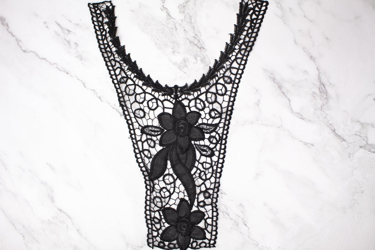 Black Floral Faux Leather Applique
