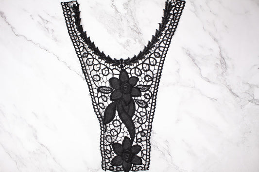 Black Floral Faux Leather Applique