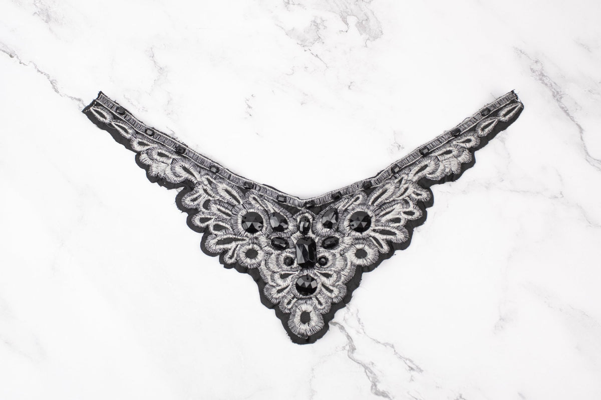 Black and Warm Silver Beaded Applique