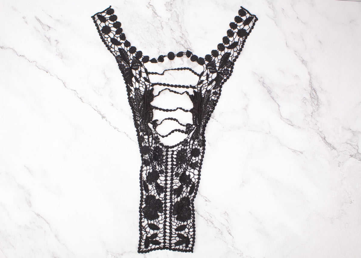 Black Floral Cotton Lace Applique