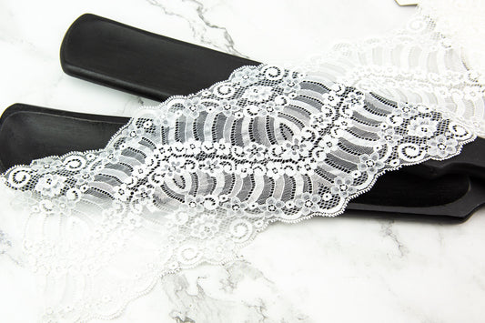 White Floral Wide Lace Trim 5-3/8 inches width x by the yard