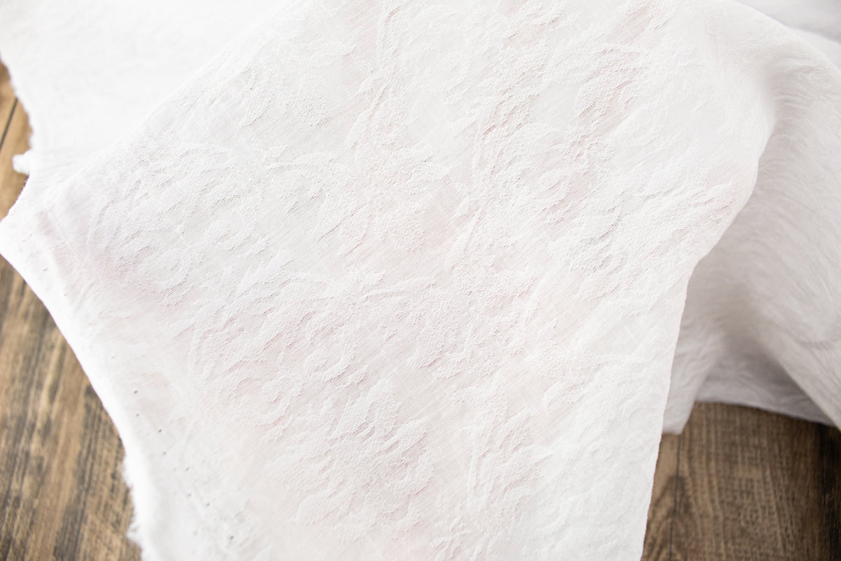 White Light Weight Floral Damask Like Woven Designer Fabric by the yard
