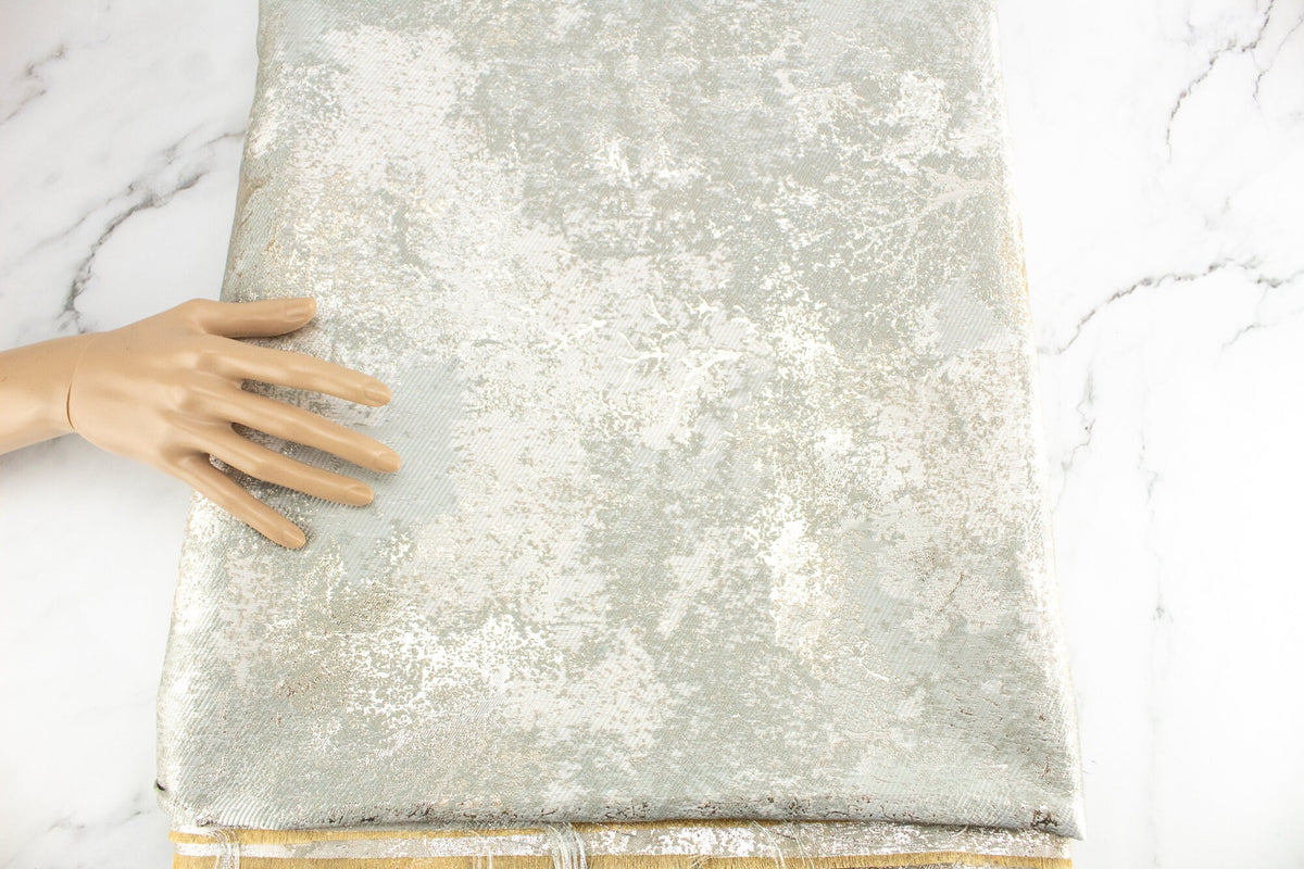 Silver and Champagne Gold Modern Damask Designer Fabric 116 inches width remnant 1 yard