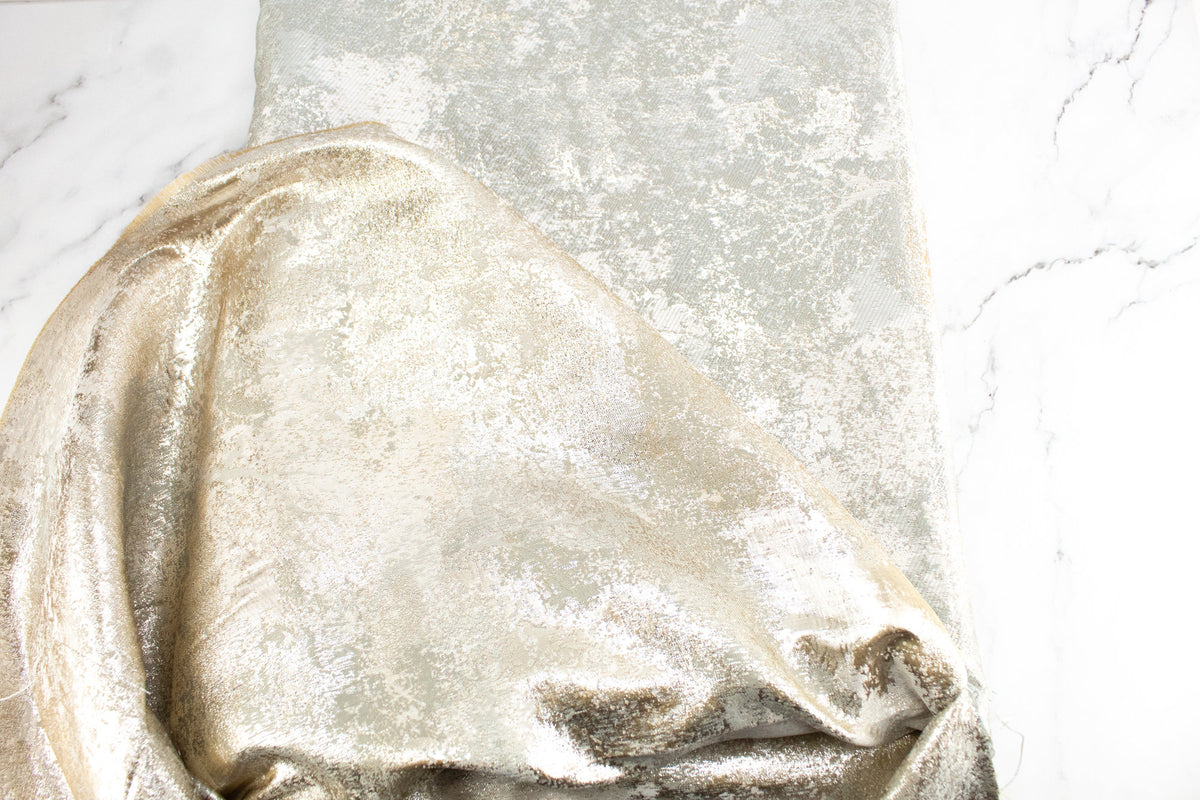 Silver and Champagne Gold Modern Damask Designer Fabric 116 inches width remnant 1 yard