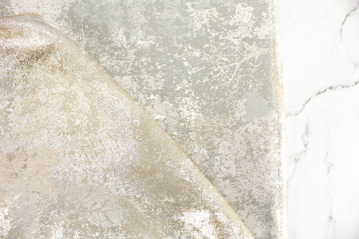 Silver and Champagne Gold Modern Damask Designer Fabric 116 inches width remnant 1 yard