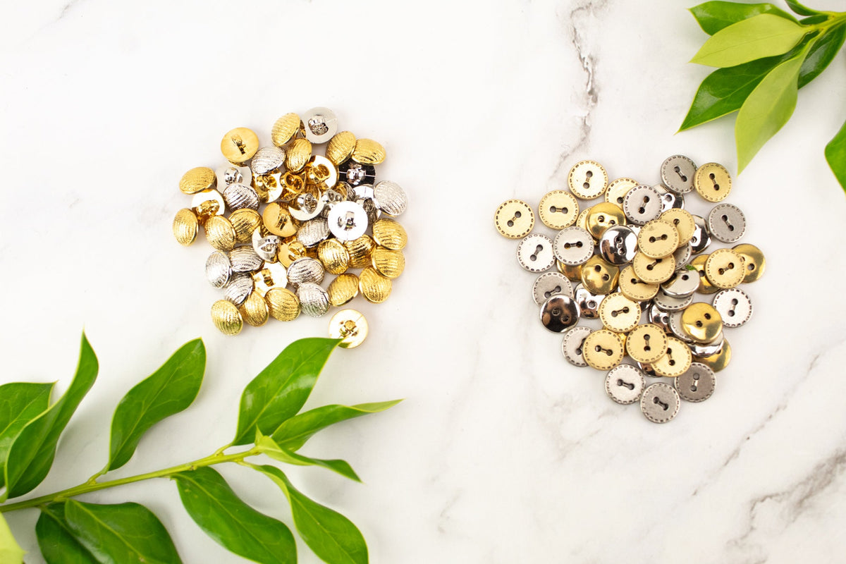 92 Gold and Silver Plastic Buttons Destash Bundle Pack