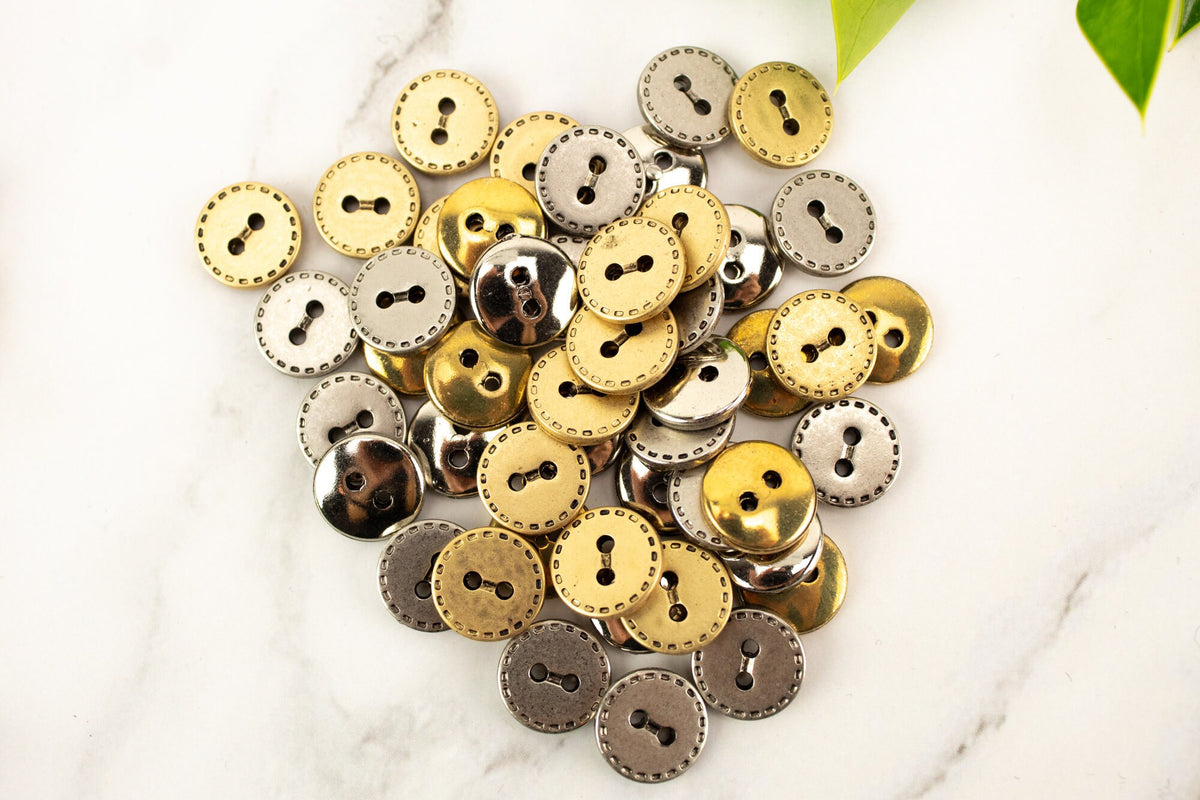 92 Gold and Silver Plastic Buttons Destash Bundle Pack
