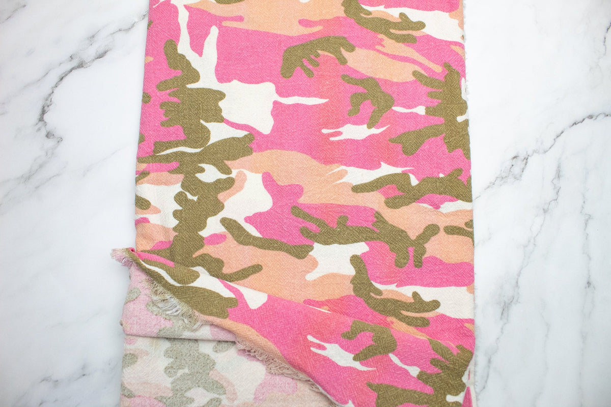 Pink Camouflage on Maze Like Fabric Texture Woven Fabric Remnant 2.75 yards