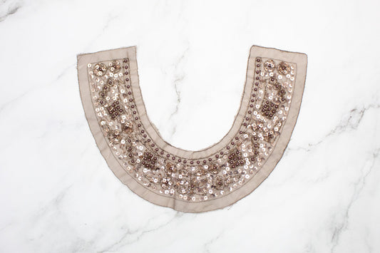Beige Sequined and Beaded Applique