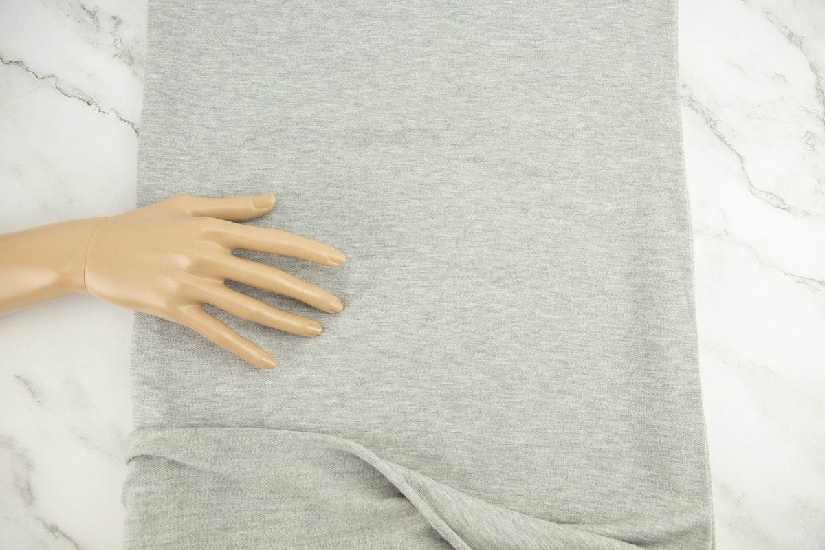 Heather Light Gray Brushed Baby French Terry Fleece Knit Fabric 1 yard