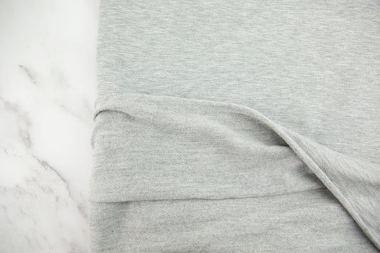 Heather Light Gray Brushed Baby French Terry Fleece Knit Fabric 1 yard