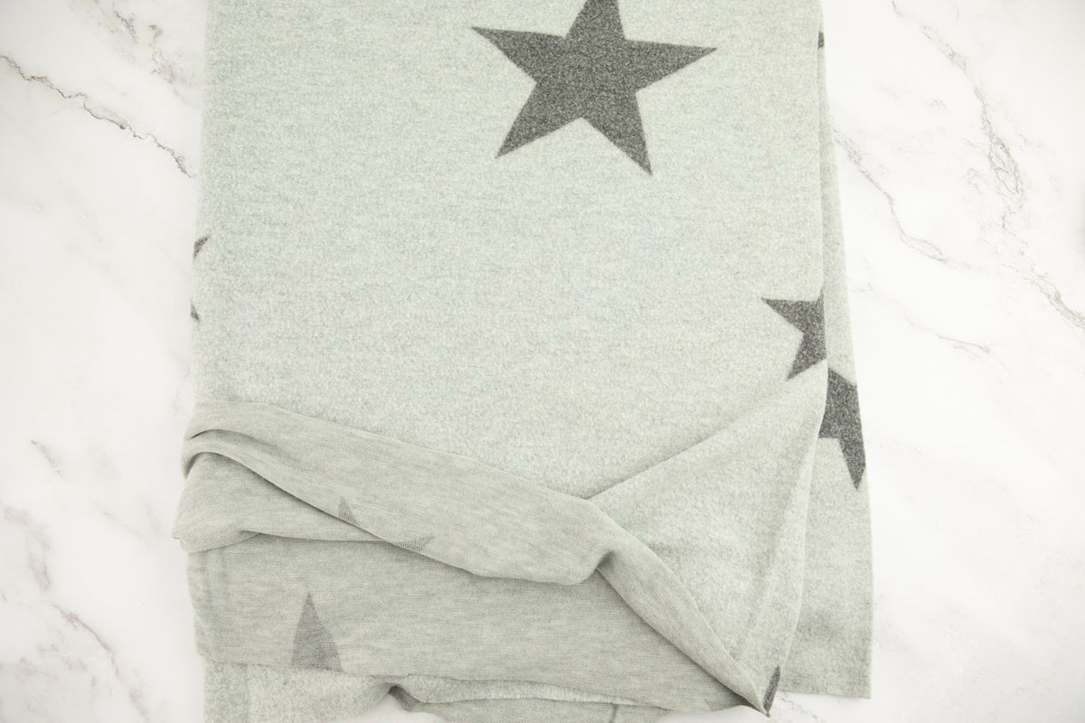 Gray Star Fleece Knit Fabric by the yard