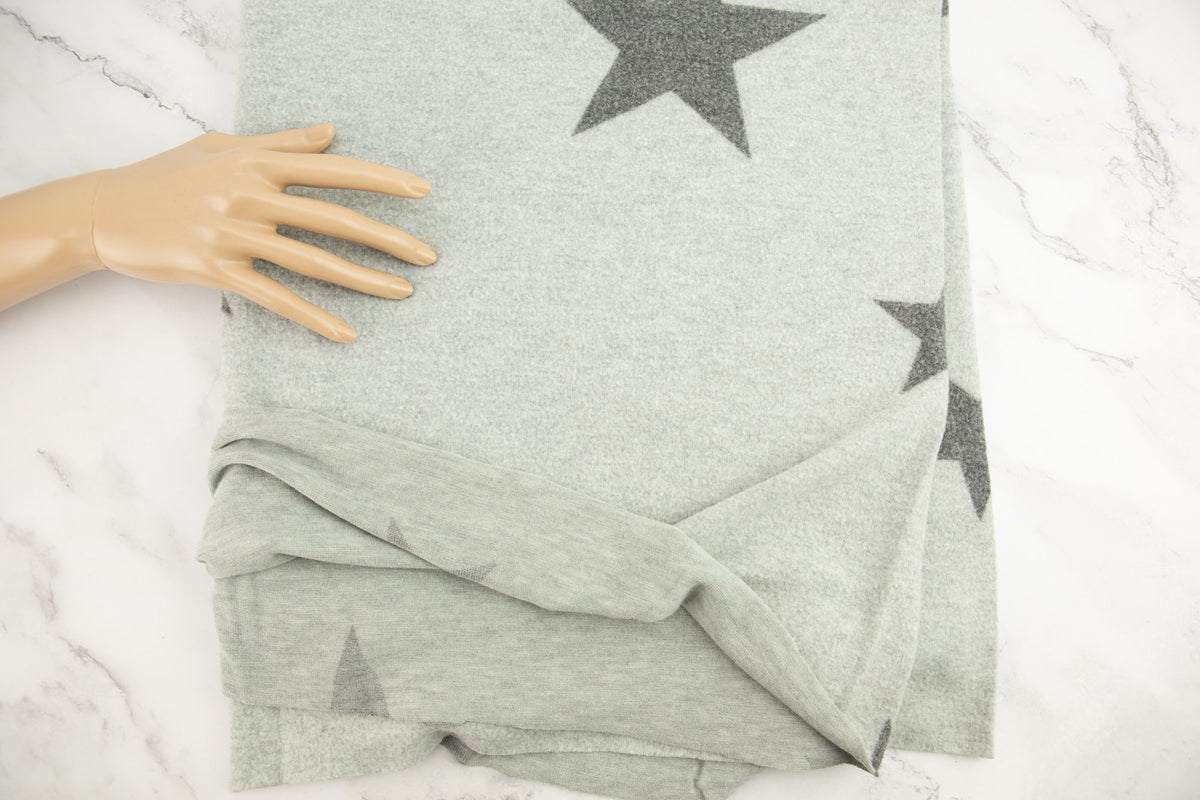 Gray Star Fleece Knit Fabric by the yard