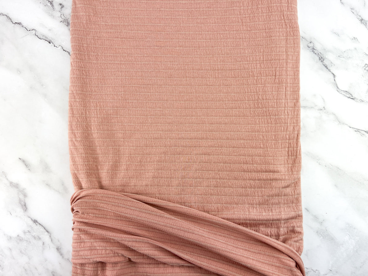 Blush Peach Pink Stripe Knit Jersey Fabric Remnant 3 yards