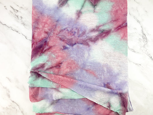 Purple Pink and Mint Tie Dye Novelty Mesh Fabric Remnant 1 yard