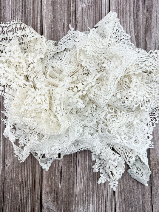 Off White and Ecru Mixed Variety Lace Trim Scrap Pack Scrap Bundle Pack 10 Trims Over 16 yards Total