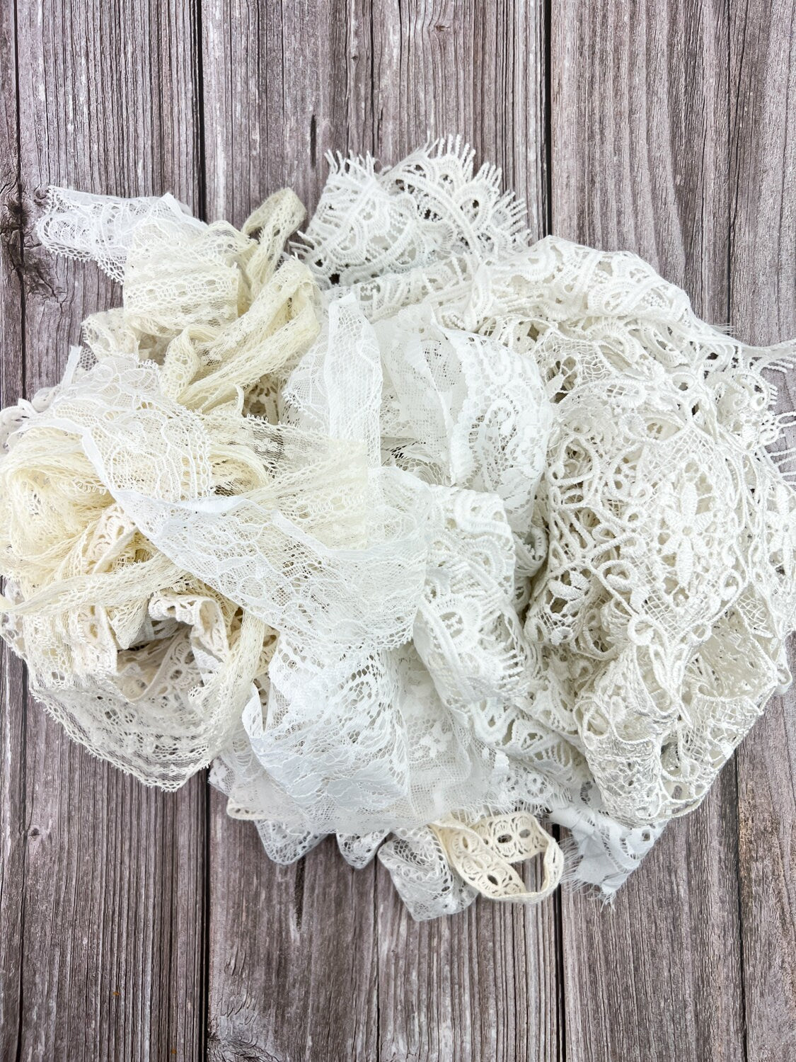Off White and Ecru Mixed Variety Lace Trim Scrap Pack Scrap Bundle Pack 10 Trims Over 21 yards Total