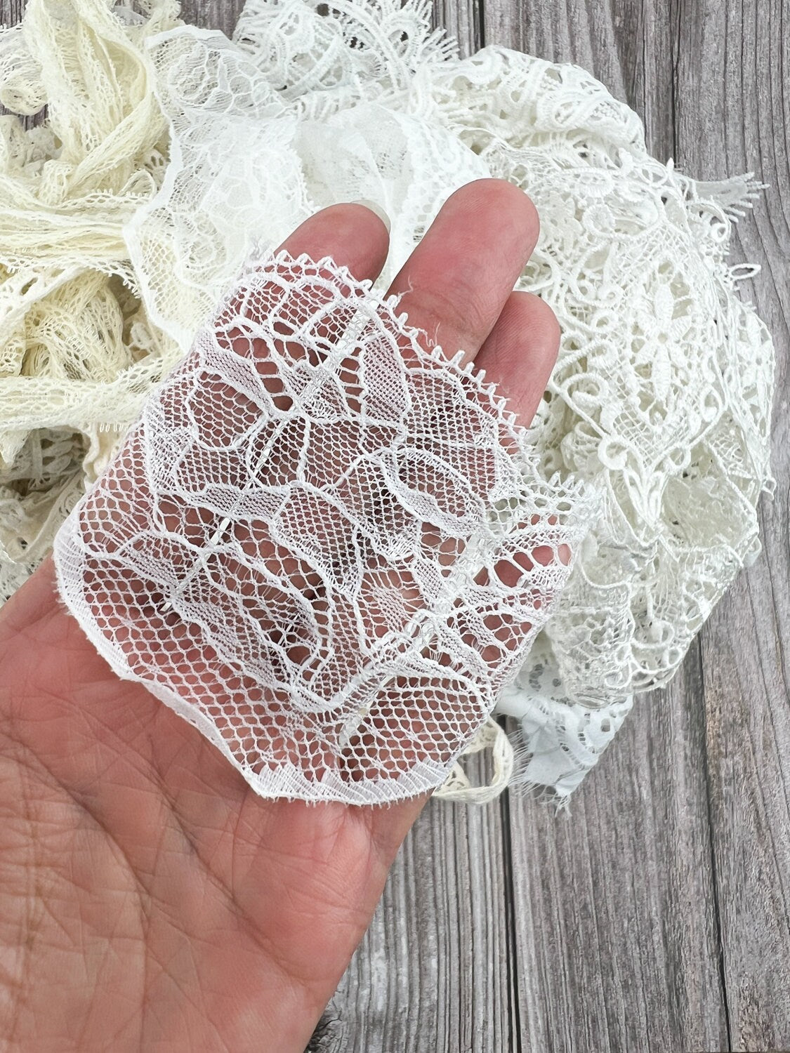 Off White and Ecru Mixed Variety Lace Trim Scrap Pack Scrap Bundle Pack 10 Trims Over 21 yards Total