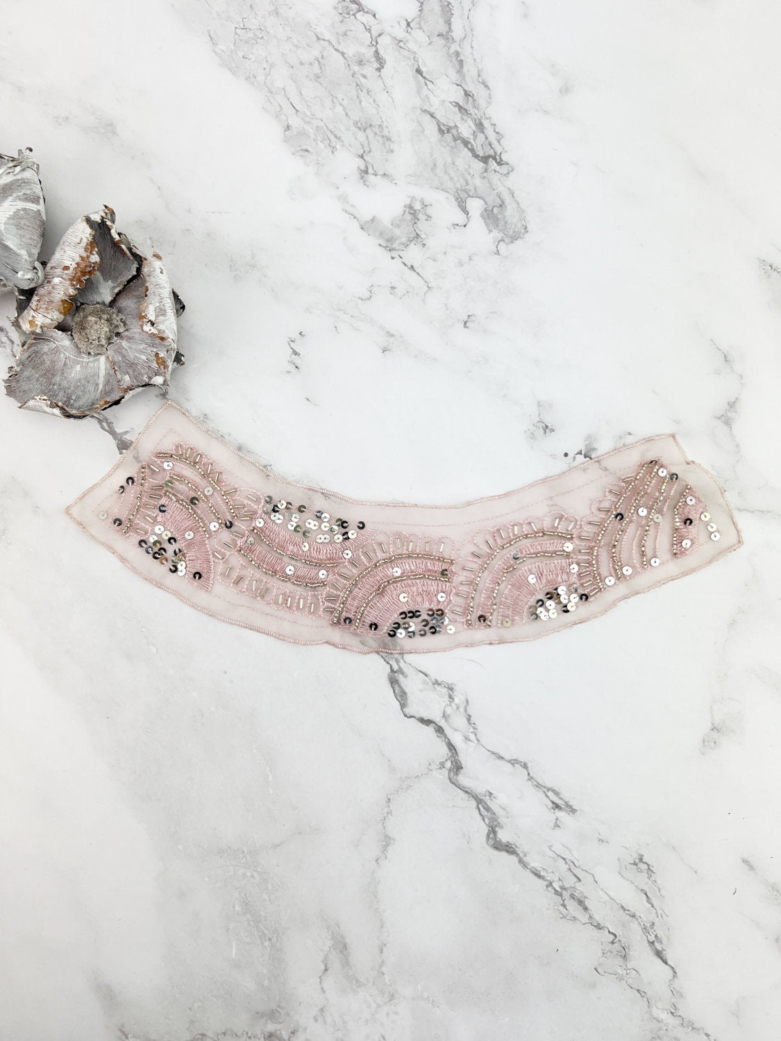 Light Pink Beaded and Sequined Embroidered Neck Applique