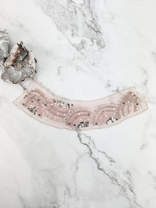 Light Pink Beaded and Sequined Embroidered Neck Applique