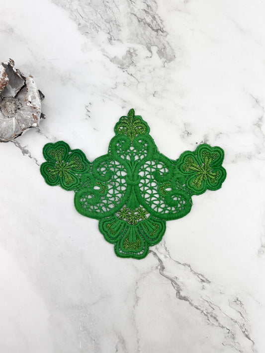 Green Four Leaf Clover Floral Cotton Lace Applique Saint Patricks Day