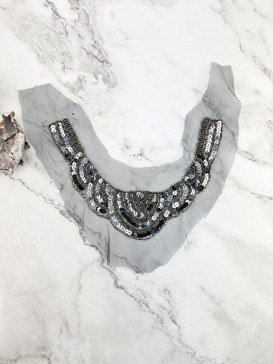 Gray Applique with Sequins and Rivets