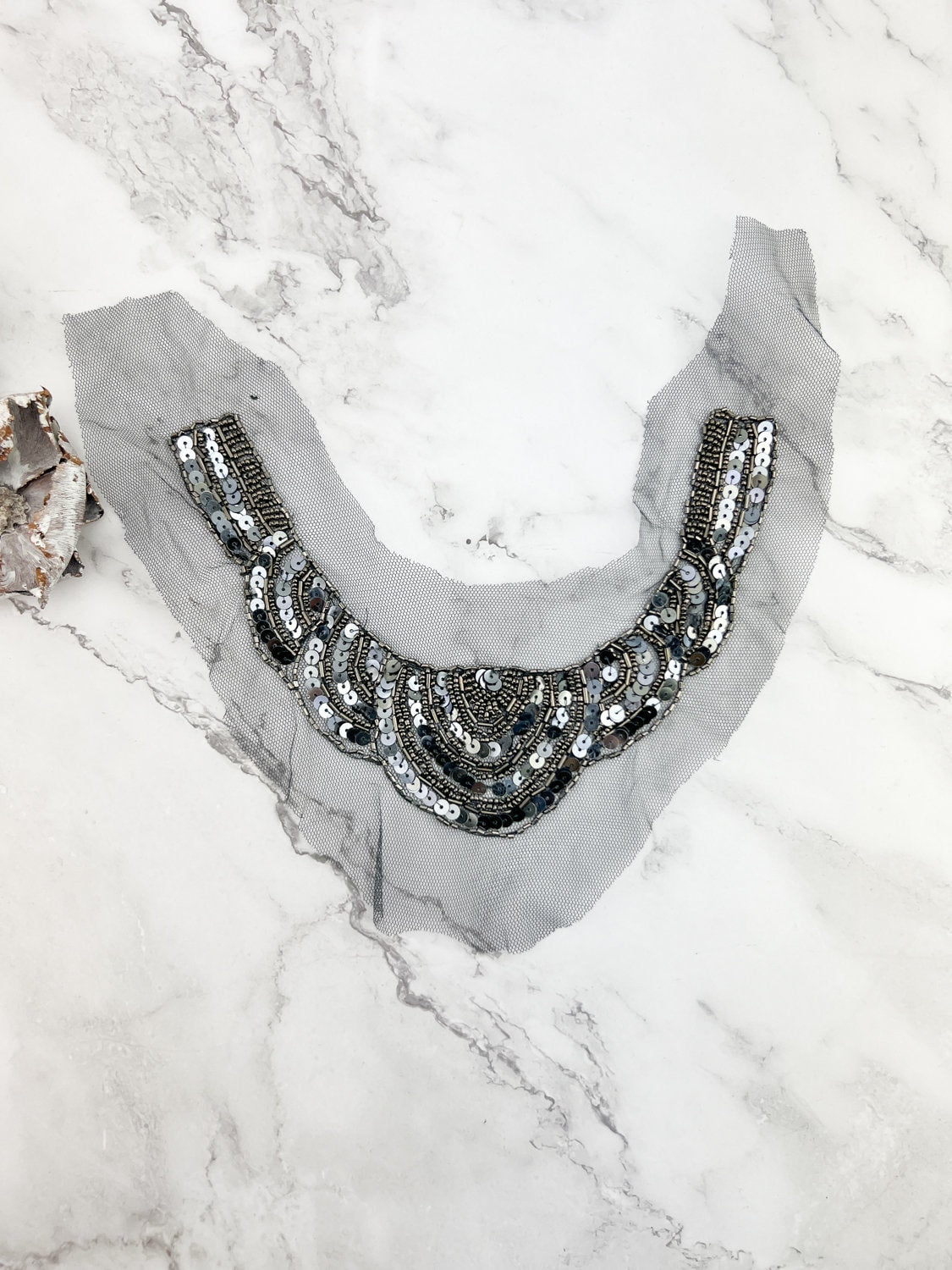 Gunmetal Beaded and Sequined Applique