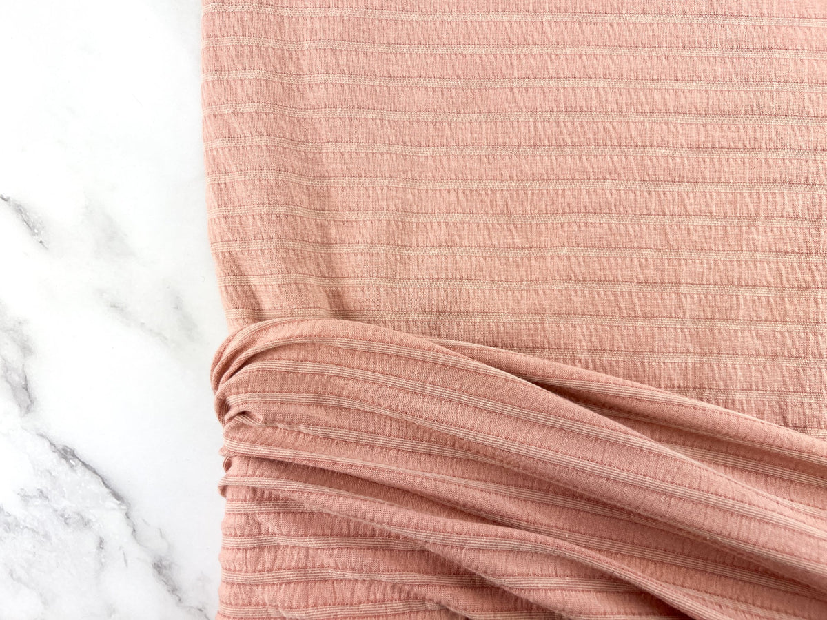 Blush Peach Pink Stripe Knit Jersey Fabric Remnant 3 yards