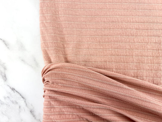 Blush Peach Pink Stripe Knit Jersey Fabric Remnant 3 yards
