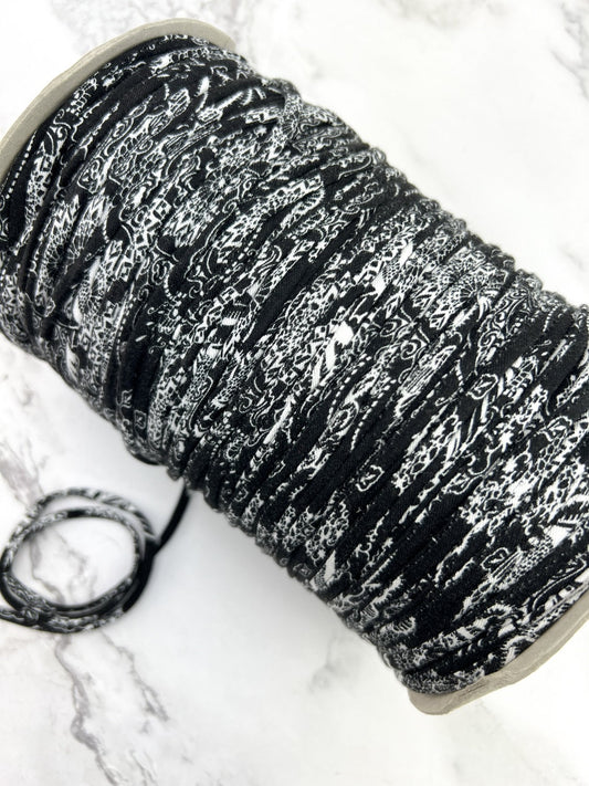 Black and White Floral Lace Print Trim Spaghetti Straps Hollow Tube Tubular Trim 10 yards