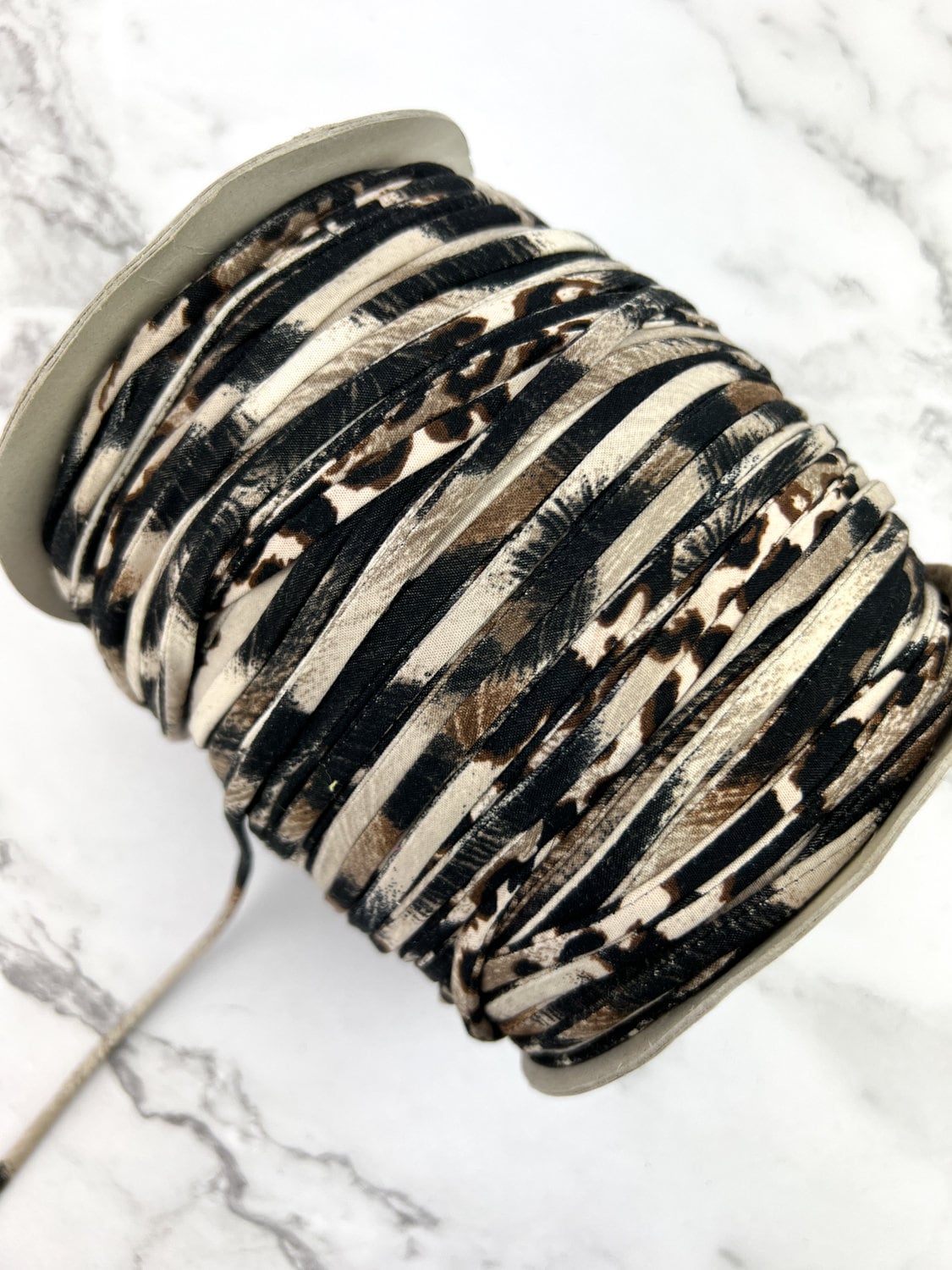 Brown and Black Animal Print Trim Spaghetti Straps Hollow Tube Tubular Trim 10 yards