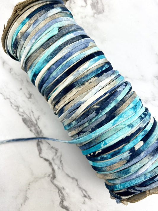Caribbean Blue Tie Dye Chiffon Spaghetti Straps Trim Hollow Tube Tubular 10 yards