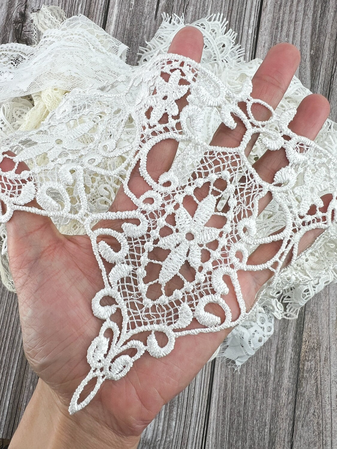 Off White and Ecru Mixed Variety Lace Trim Scrap Pack Scrap Bundle Pack 10 Trims Over 21 yards Total