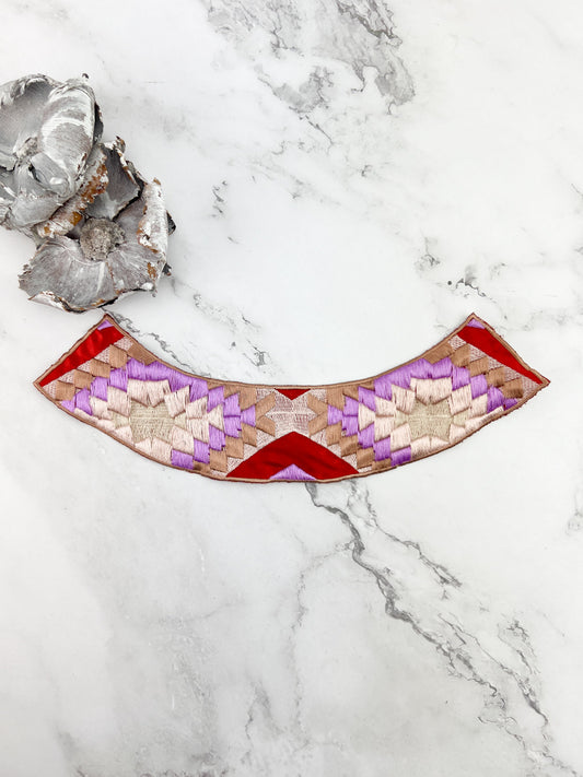 Maroon Beige Purple Embroidered Neck Applique