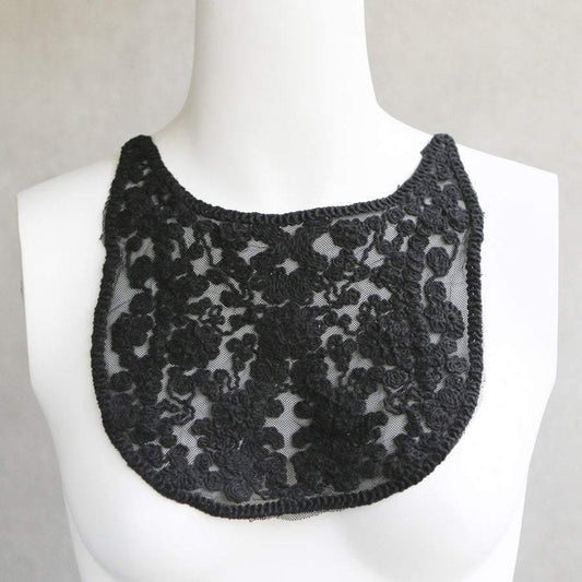 Black U Shape Floral Lace Applique Bib Yoke Piece - Felinus Fabrics