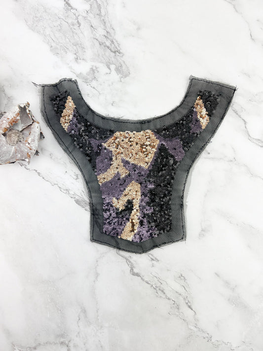 Black Purple and Gold Sequined Applique