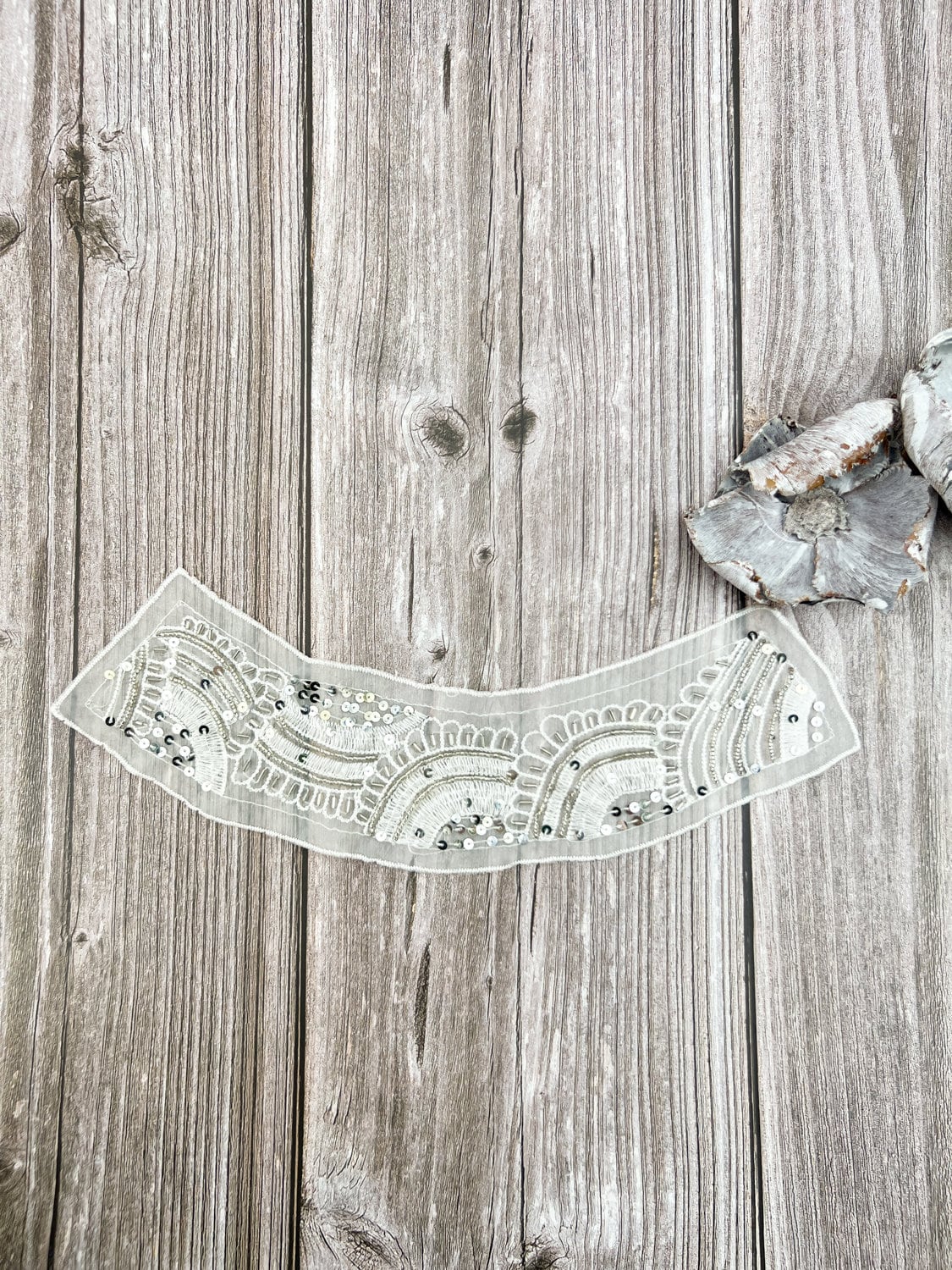 White Beaded and Sequined Embroidered Neck Applique