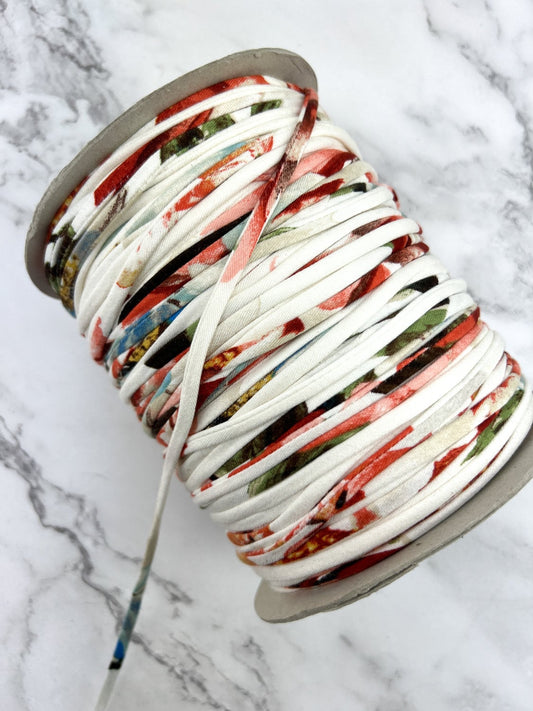 Red and White Floral Knit Trim Spaghetti Straps Hollow Tube Tubular Trim 10 yards