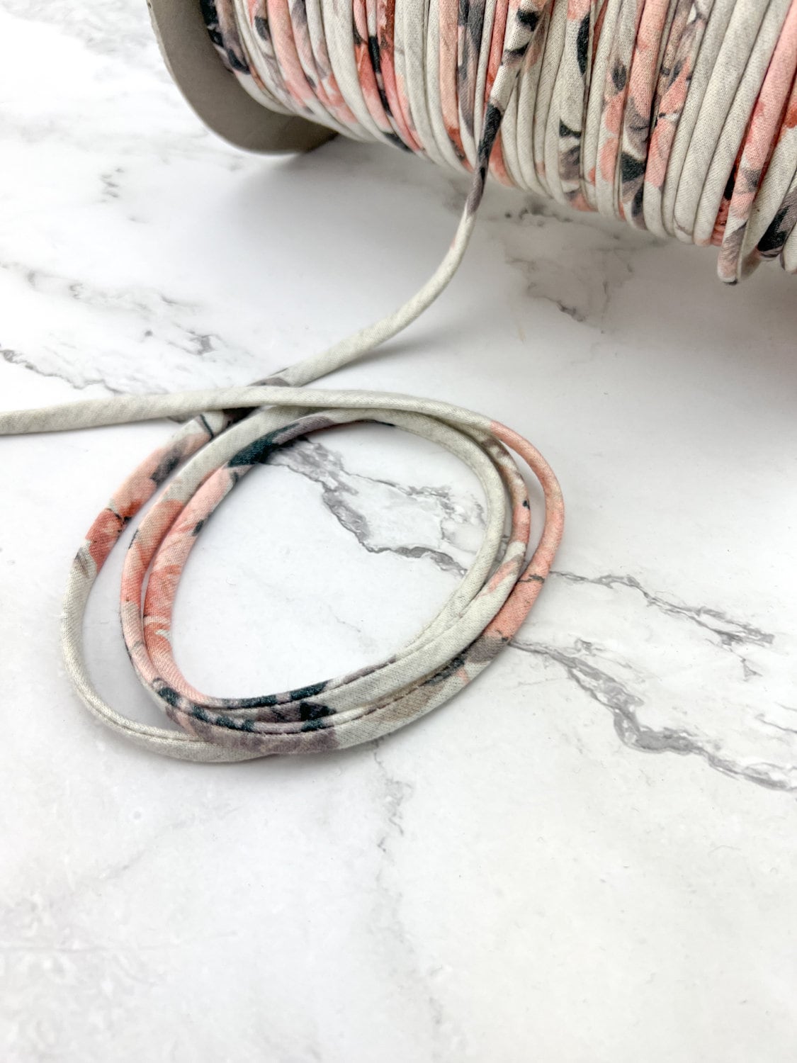 Heather Peach Floral Knit Jersey Trim Spaghetti Strap Trim Hollow Tube Tubular Trim 10 yards